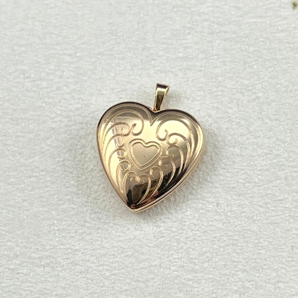 Vintage Gold Filled Heart Locket Etched Heart Pendant 14KT GF Signed PPC